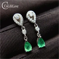 colife jewelry 100 natural emerald drop earrings for party 46mm emerald dangler for wedding 925 silver emerald jewelry