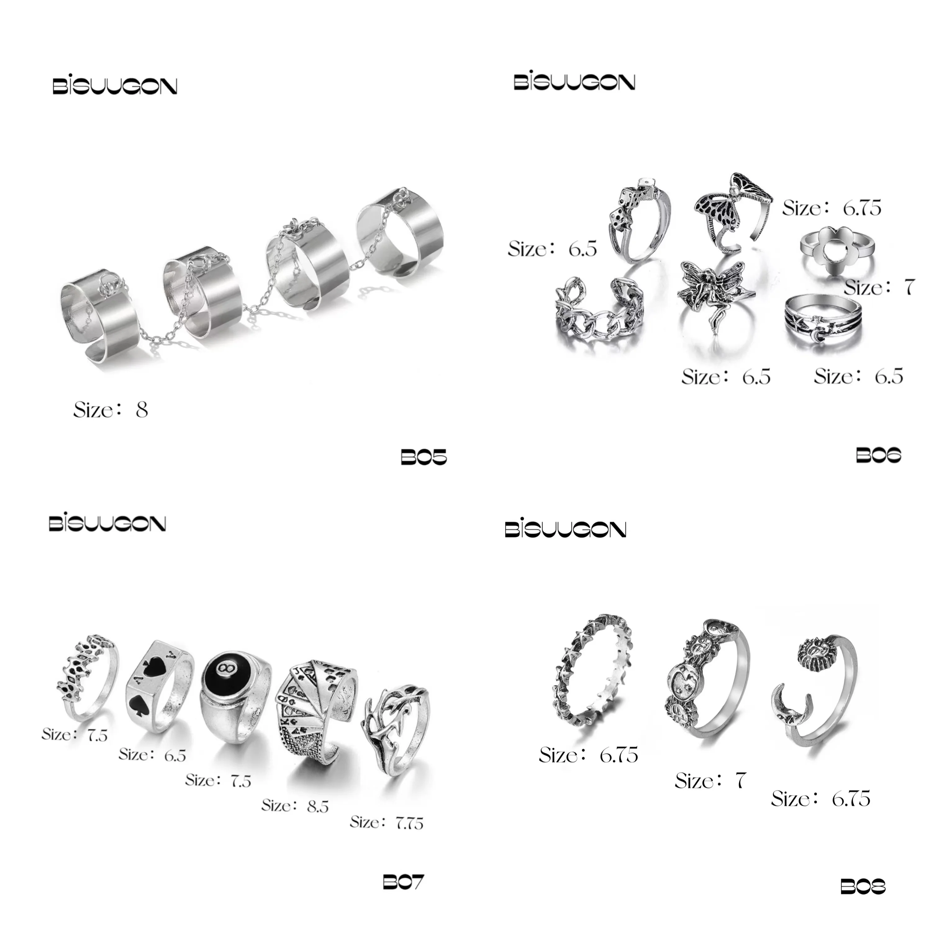Bisuugon B12 Vintage Silver Finger Women Ring Emo Aesthetic Men Couple Rings Set Jewelry 2021 Trend for Party Wedding Gift |