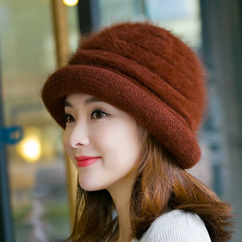 H7718 Women Knitted Bucket Hat Lady Autumn Winter Thicker Warm Fisherman Basin Cap Middle Age Middle-aged Mother Elastic Hats