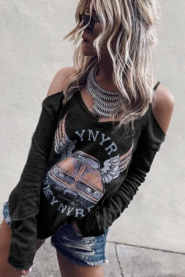 Женская футболка с длинным рукавом и открытыми плечами VTDEX | одежда