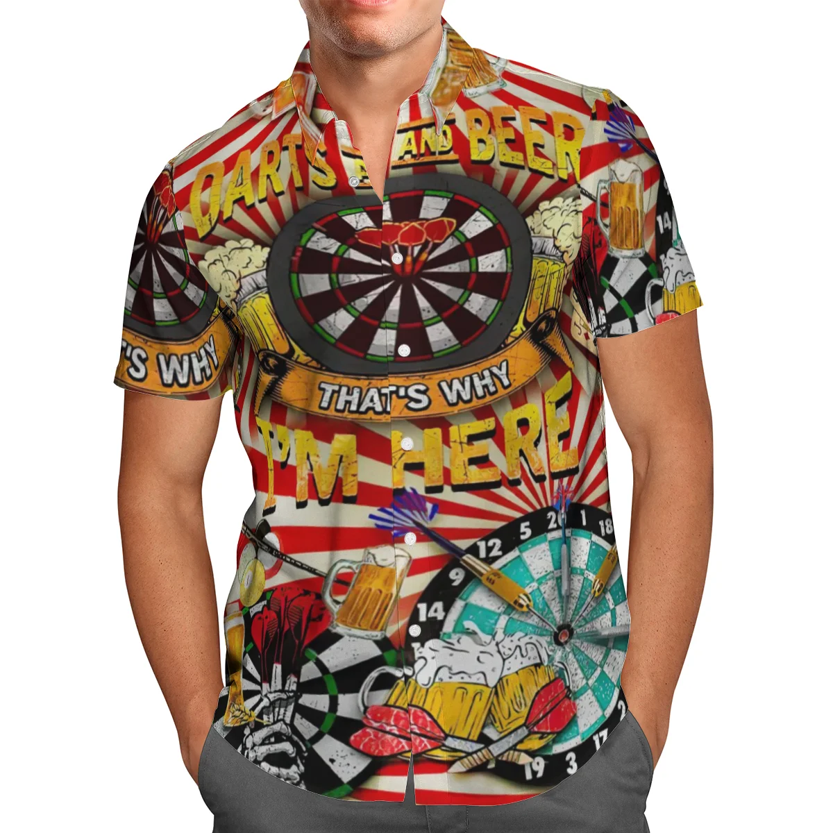 

Darts 3D Printing Beach Hawaiian 2021 Summer Shirt Short Sleeve Shirt Streetwear Oversized 5XL Camisa Social Chemise Homme-377