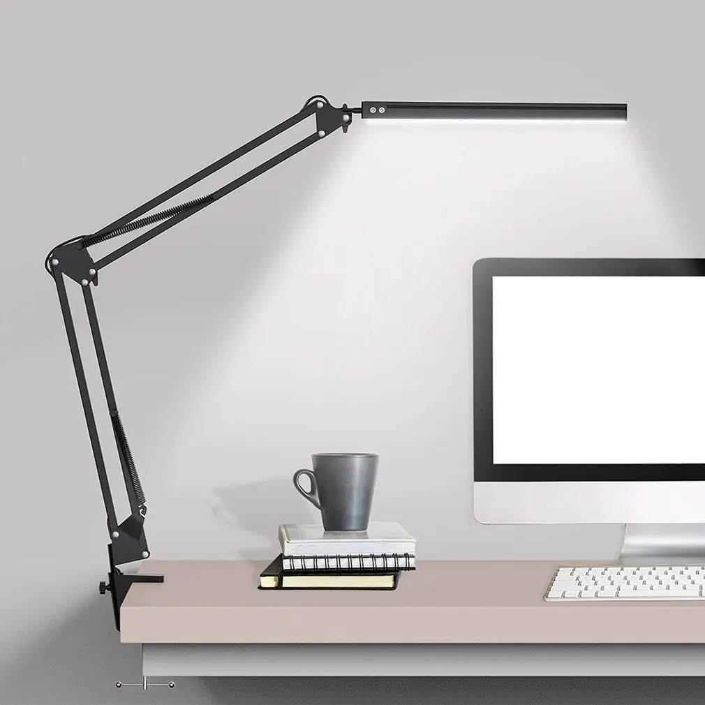New LED Folding Metal Desk Lamp Clip on Light Clamp Long Arm Dimming Table 3 Colors For Living Room Reading Office Computer | Освещение