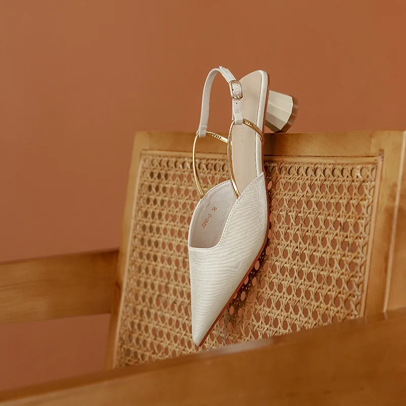 

Sandals Elastic Band Med Spring Shoes Summer Heels Riband Suit Female Beige 2021 Women's Slip-on Medium Comfort Retro Girls Clos