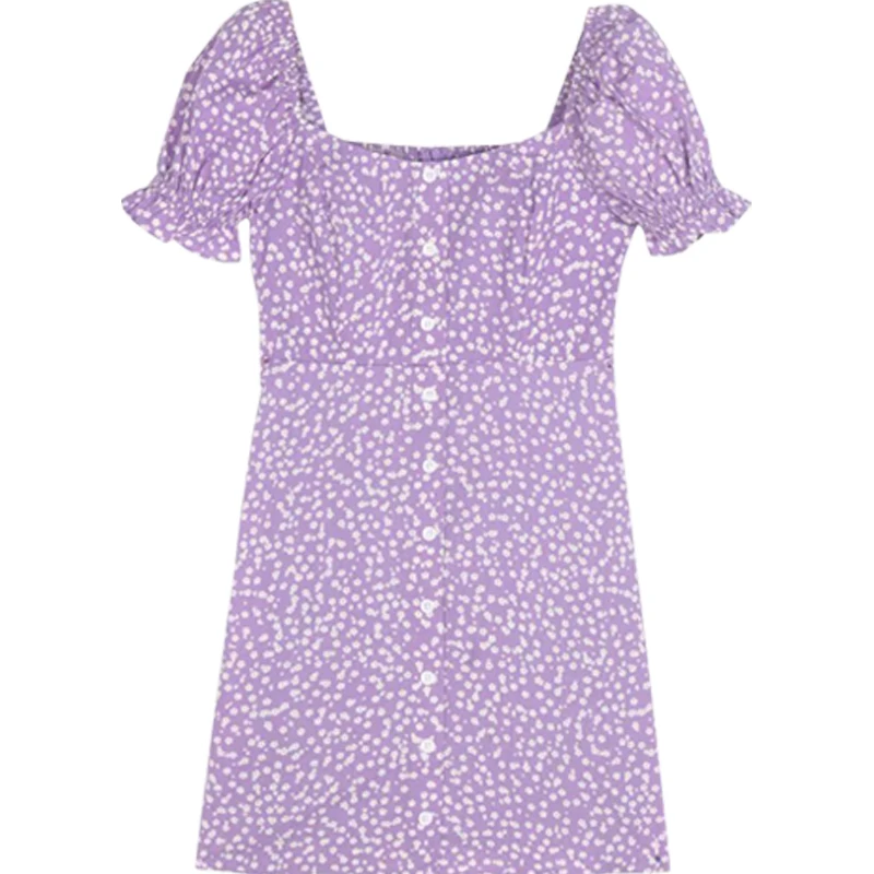 

Cotton Holiday Floral Dress Ins Girl Vigorous Puff Sleeve Short Skirt Australian Breasted Picnic Dress Fairy