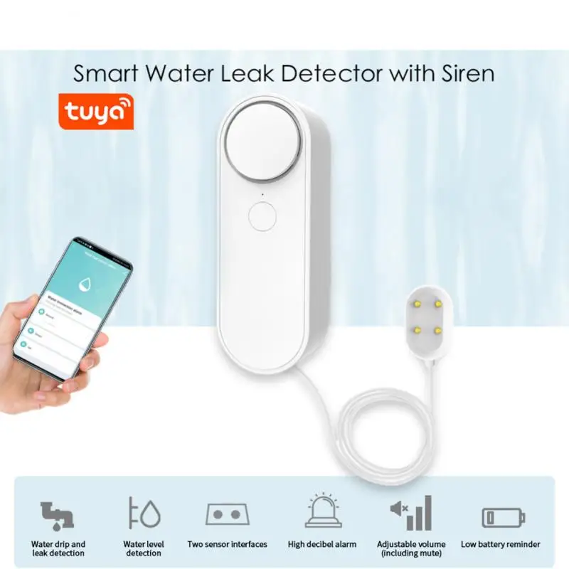 

Умный датчик утечки воды Tuya, Wi-Fi датчик перелива, совместим с приложением Tuya Smart / Smart Life, простая установка