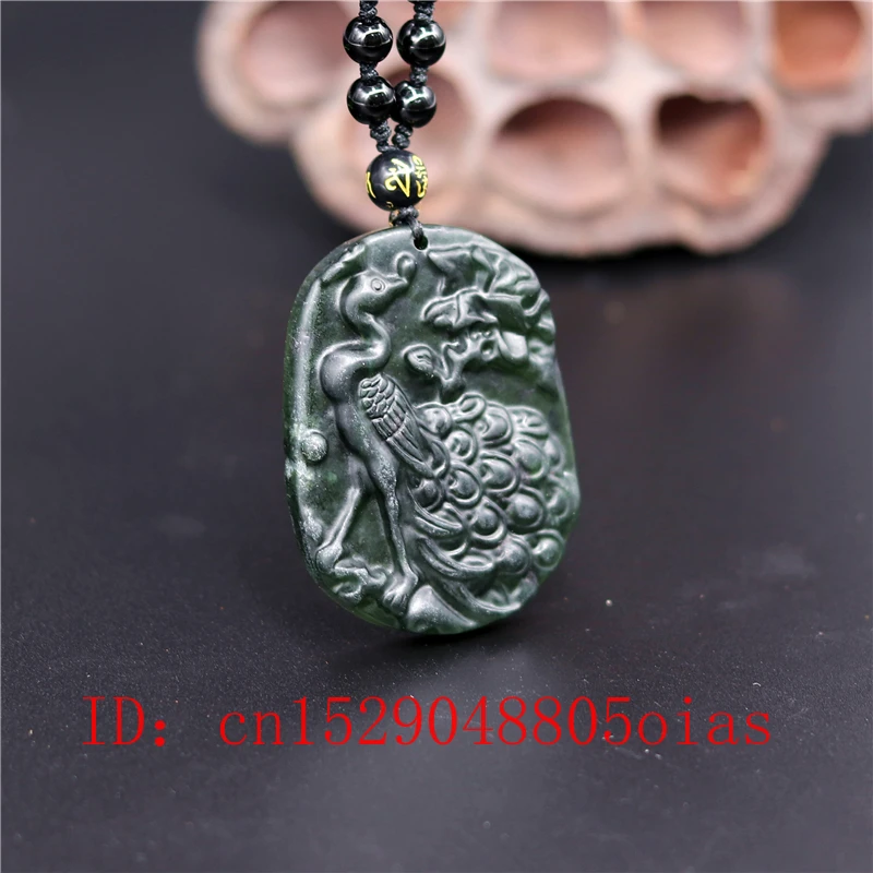 Натуральный черный зеленый китайский нефритовый павлин кулон бусы ожерелье Шарм