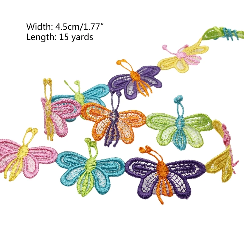 

15 Yards Colorful Butterfly Decorating Lace Embroidered Trim Ribbon Applique for DIY Sewing Making Craft Supplies Bridal Wedding