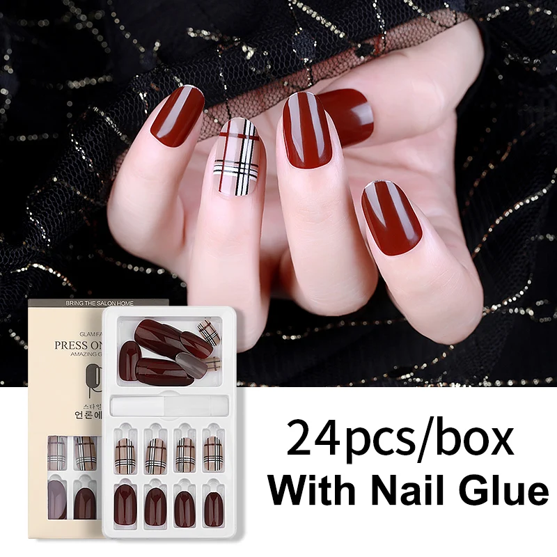 

PinPai 24pcs Designed False Nail Artificial Tips for Decorated Press On Fake Nails Art Extension Stiletto Tips with Glue