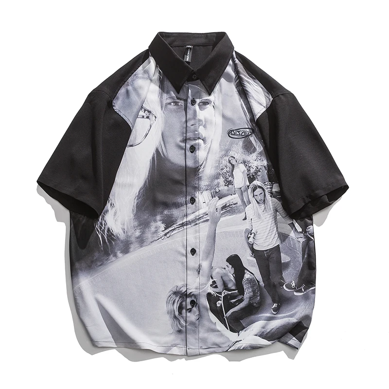 

Mens Shirt Short Sleeve 2021 New Summer Portrait Print Clothing Cardigan Sweater Fashion Casual Tshirt Blouses Comfort Top Tees