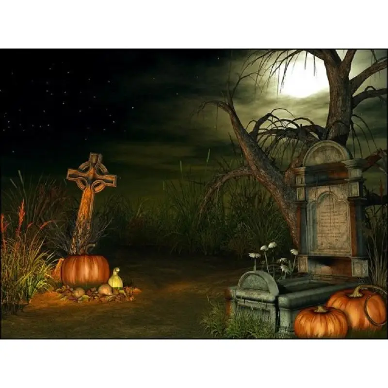 

Nitree Photo Studio Photography Props Graveyard Vinyl Background Tombstone And Pumpkin Festival Backdrop For Halloween
