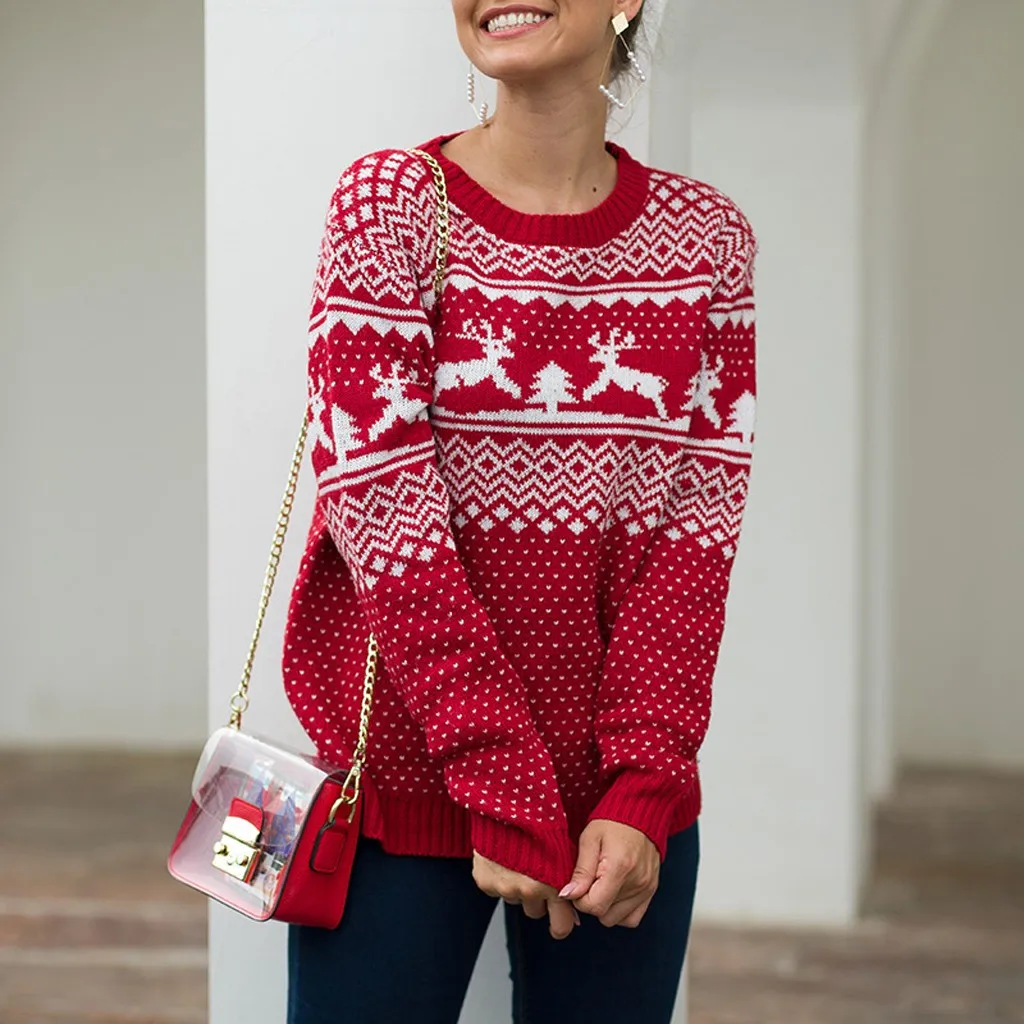 Winter O-Neck Sweater 2019 New Women Christmas Knitted Pullover Female Floral Dot Print Long Sleeve Jumper Sweaters#1018 | Женская