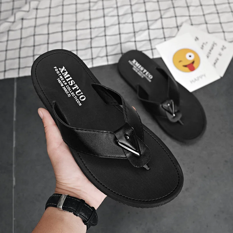 

2021 Summer Mens Slippers Luxury Soft Bottom Non-Slip Lightweight Male Flip Flops Beach Shoes Flats Zapatillas Casa Hombre