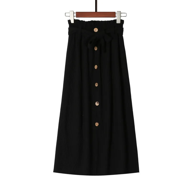 

Single-button Knitted Long Skirt For Women 2020 Solid Slimpleated Skirt Women For Autumn Winter Elastic High-waist Skirts Female