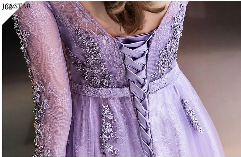 Vestidos morados new lace beaded long sleeve Aline wwedding guest dress long robe de demoiselle d honneur abiti da damigella images - 6