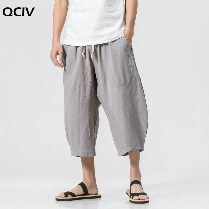 Китайский Стиль летние мужские льняные штаны для мужчин широкие брюки