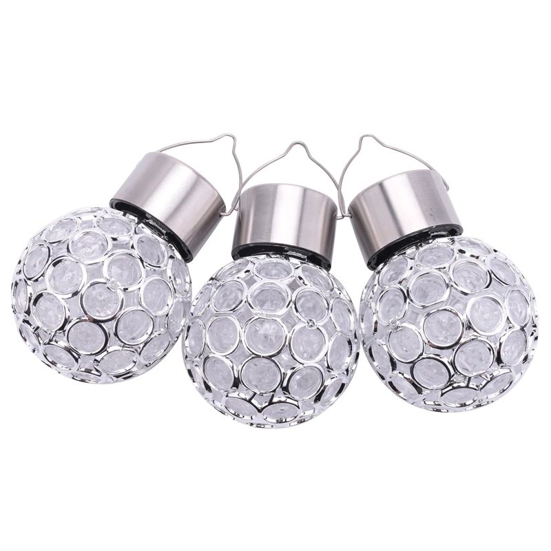 

3 Pcs LED Solar Power Glass Ball Crystal Hanging Color Changing Light Decoration Light for Outdoor Garden Courtyard, Weatherproo