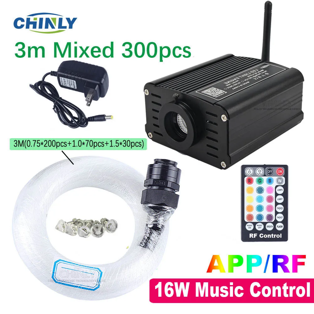 3m Mixed Оптоволоконный светильник Opt Smart Mobile control Bluetooth APP 16 Вт RGBW светодиодный светильник источник управления музыкой оптический кабель Звездный потолочный светильник ing - Испускаемый цвет: 3m Mixed