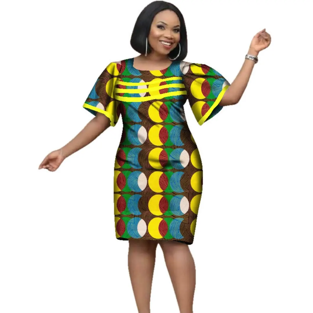 

2021 Лидер продаж Высококачественные восковые платья с открытыми плечами с Африканским принтом для женской одежды