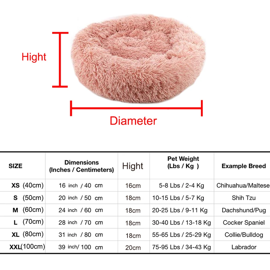 

Soft Pet Dog Bed Round Washable Long Plush Dog Cushion House Cat Bed Velvet Mats Sofa Bed for Samll large Dogs Basket Pet Bed