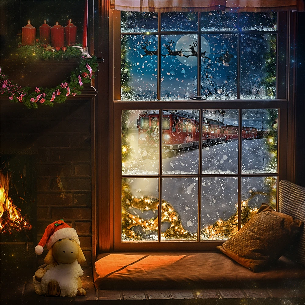 Christmas Backdrop Kid Photo Snowfield Santa Claus Train Backdrops Photography Props 6x6FT Square Background | Электроника