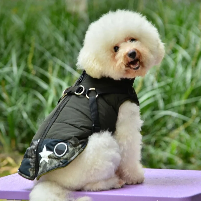 

Pet Dog Clothes Pet Jacket With Harness Winter Warm Clothing For Small Medium Dogs Puppy Cotton Waistcoat Pet Dog Outfits