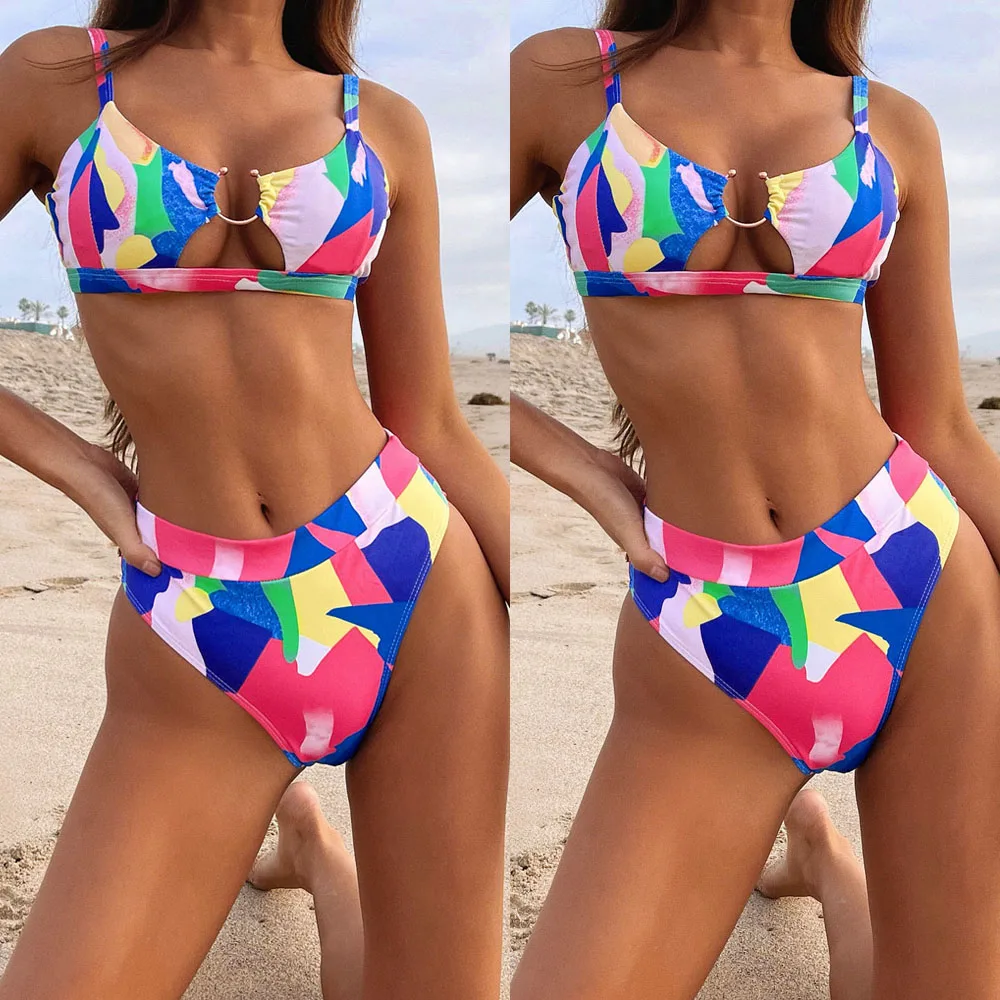

2021 Sexy High Waist Bikinis Swimsuits Women Push Up Print Women's Swimwear Circle Women's Swimsuit High Cut Bathing Suit Women