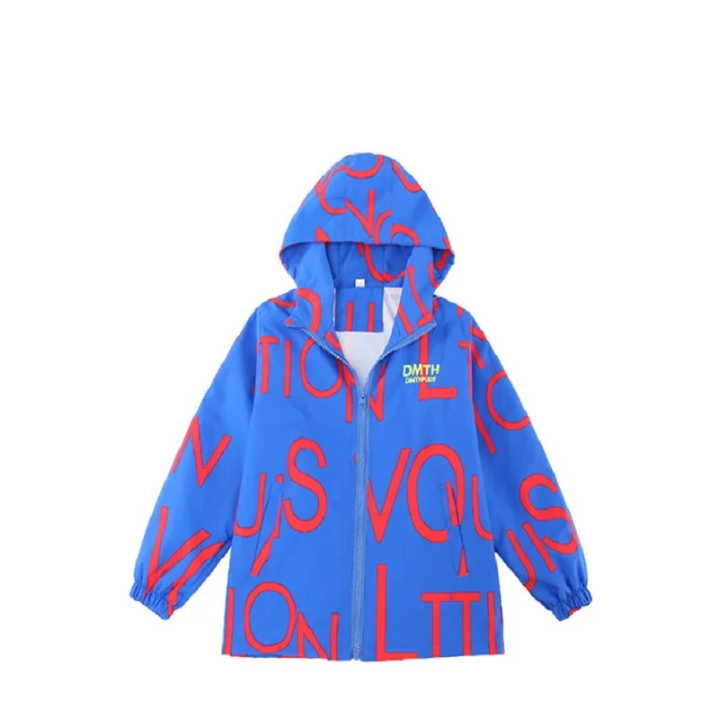 

Spring 4-15Y Boys' Coat Windbreaker 2021 New Children's Outerwear Hooded Printed Letters Jacket For Kids Trench Tops Clothes