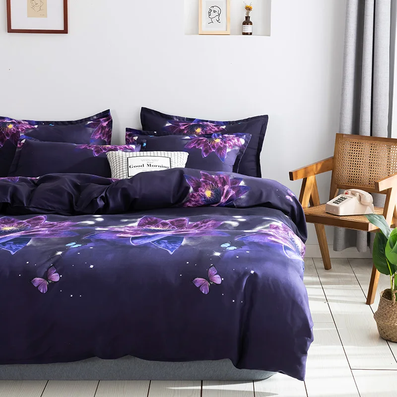Новинка 2021 Комплект постельного белья с пурпурными цветами романтичным