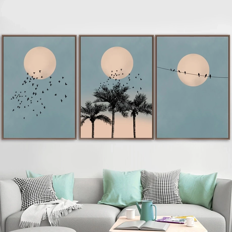 

Sun Moon Bird Palm Tree Landscape Wall Art Canvas Painting Nordic Posters And Prints Wall Pictures Living Room Derocation