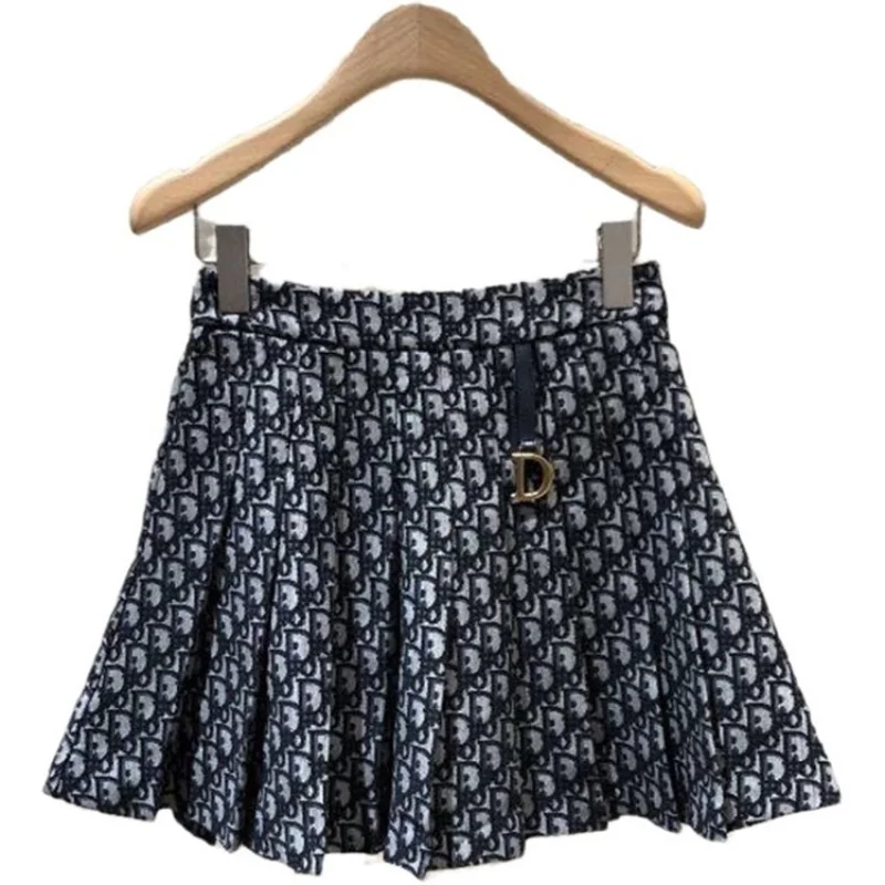 

Autumn Winter Printed Knitted Skater Skirt Korean Fashion Clothing Above Knee Mini Blue Black A-line Skirts