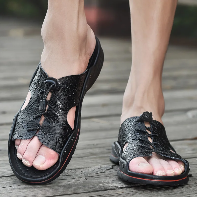 Сандалии мужские на плоской подошве повседневные пляжные модные шлепанцы