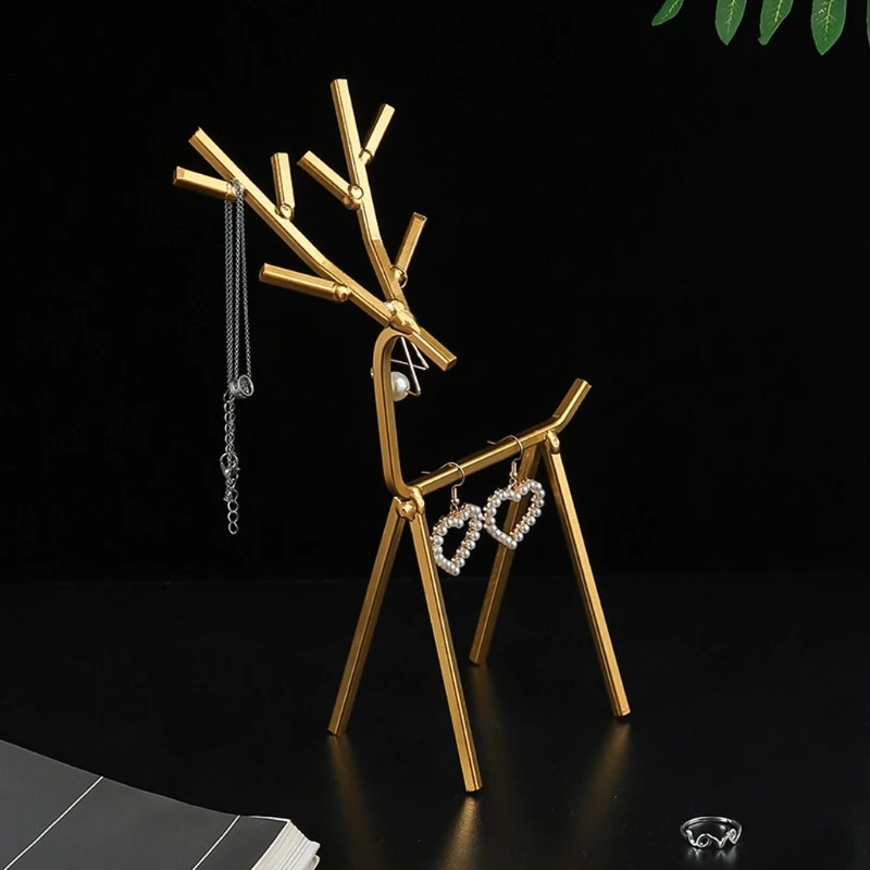 

3D Golden Deer Jewelry Display Stand Necklace Earrings Organizer Tree Geometric Deer Tower Rack for Rings Bracelets