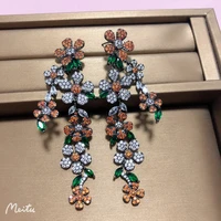 bilincolor small green flower tassel vintage long earring for women wedding bridal jewelry