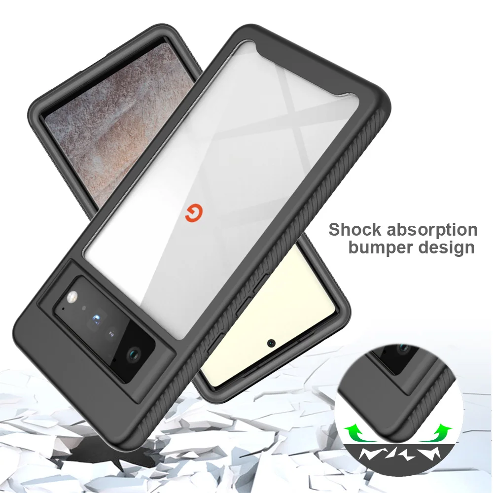 TPU+PC Transparent Back Case For Google Pixel 6 Pro Pixel 5A Pixel 5 Pixel 4A Pixel 4XL Pixel 3A XL 2in 1 Shockproof Cover Funda