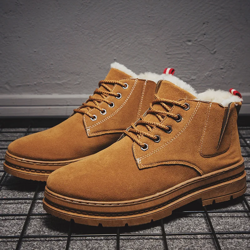 

2020 men's winter snow boots fur ankle boots men's casual shoes high quality plush men's outdoor retro style work shoes
