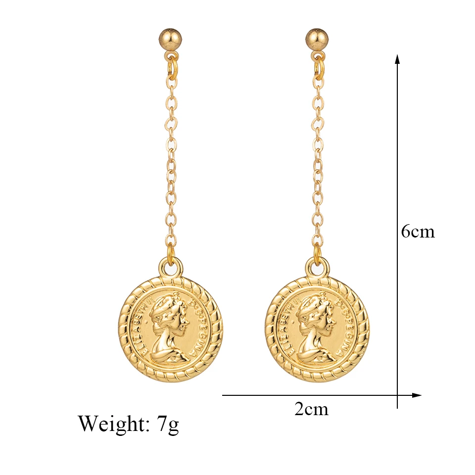 Romantic Sweet Cute Golden Copper Coins Shape Dangling Earrings For Women And Girls Wedding Engagement Accessories Ear Ornaments | Украшения