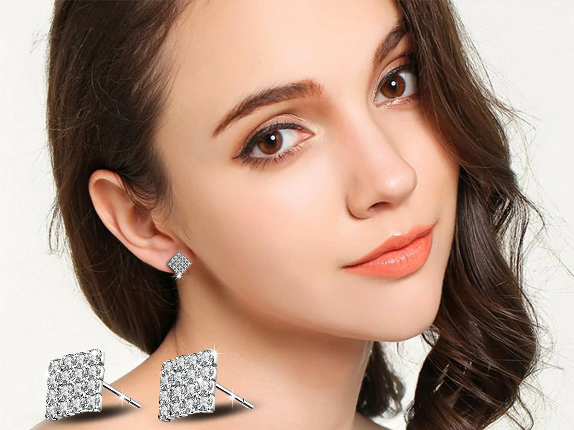 925 Anillos серебряные квадратные серьги гвоздики для женщин роскошный сверкающий