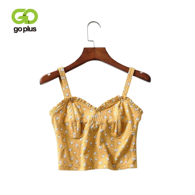 Женский укороченный топ GOPLUS с цветочным принтом в горошек на бретелях без