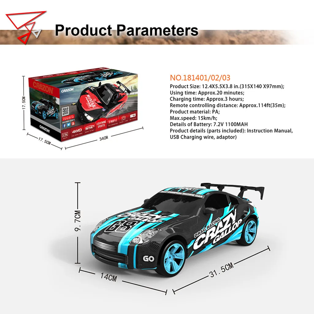 Высокоскоростной Дрифт автомобиль RC дрейфующий 1/14 2 4 ГГц 4WD 15 км/ч