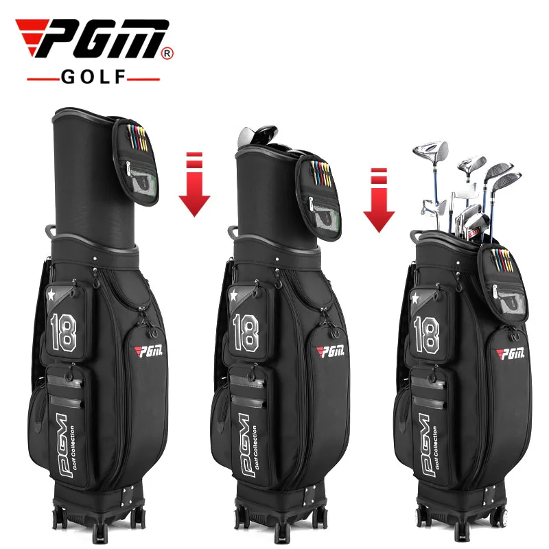 Send Bag! PGM Golf Retractable Standard Package Man Aviation Club Bag Four-Wheel Flat Push Bag Male Waterproof High Capacity