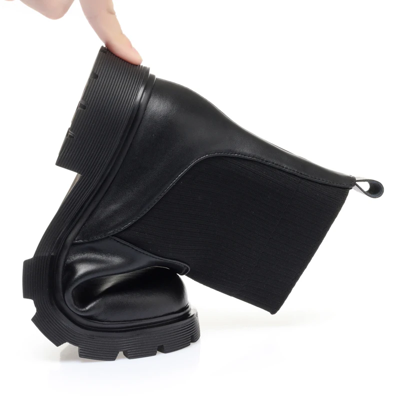 GKTINOO Women Winter Boots Genuine Leather 2022 Fashion Women's Chelsea Boots Stretch Fabric Women's Socks Boots Big Size 35-43