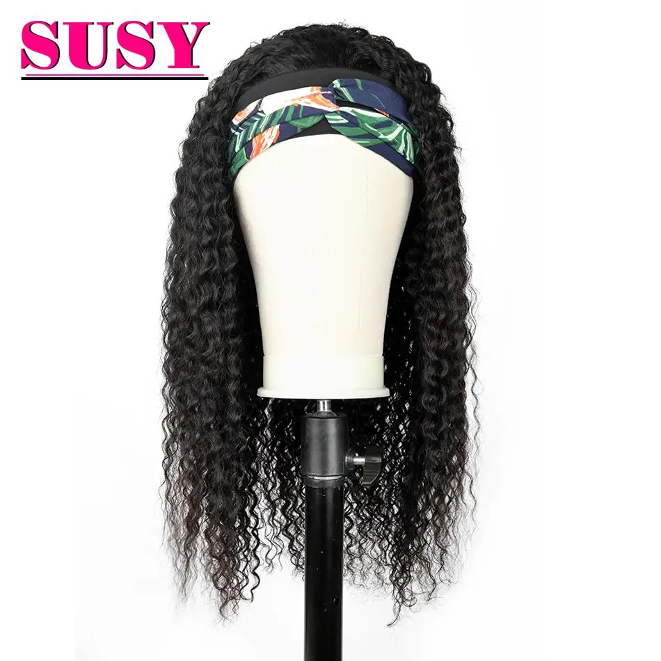 

Headband Wig Human Hair Kinky Curly Brazilian curly HeadBand Wigs 180% Natural Black For Women designer headband High quality