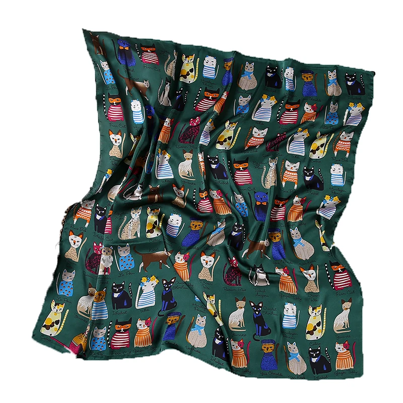 Новый квадратный шарф для женщин модные шелковые шарфы с принтом кота и накидка
