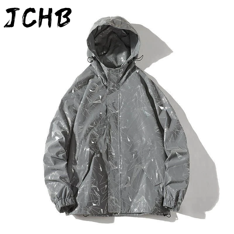 

2021 Jackets Men Full Body Reflective Jacket Couples Wear Net Red Paragraph Ins Autumn and Winter Trend Jacket Men's Casual Hood