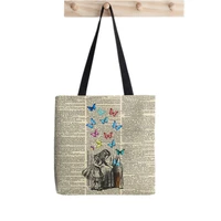 2021 shopper alice in wonderland painted tote bag women harajuku shopper handbag girl shoulder shopping bag lady canvas bag