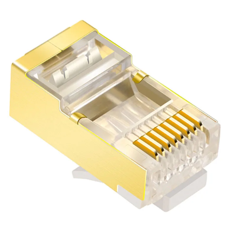 

Разъем RJ45, подходящий для многожильного кабеля CAT6, золотистый, экранированный, концевой RJ45 8P8C FTP STP сетевой штекер, 50 шт.