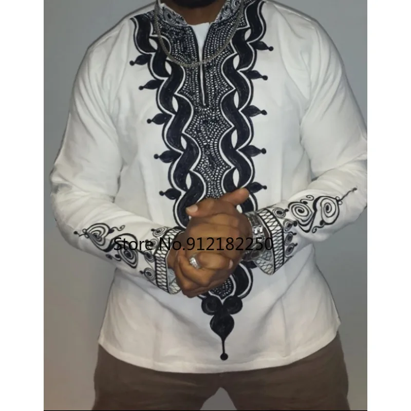 Африканская одежда, рубашка Дашики, Мужская 2021 новая брендовая африканская одежда с воротником-стойкой и длинным рукавом, традиционная пле...