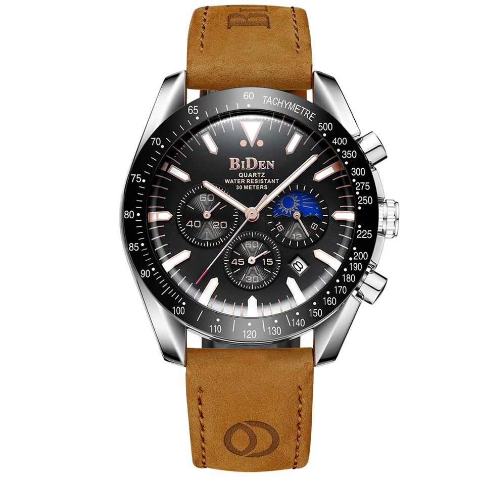 Часы наручные BIDEN мужские с кожаным ремешком классические брендовые