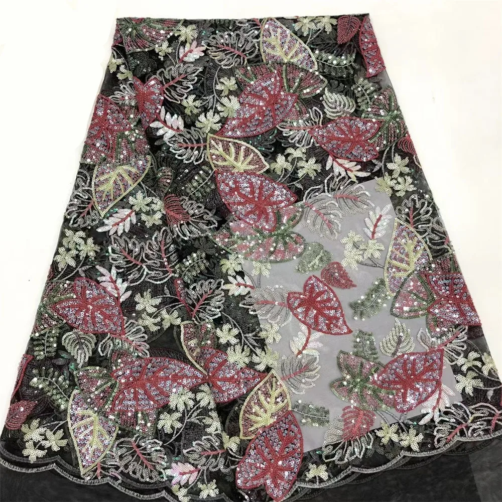 

French Nigerian Tulle Lace Fabrics African Lace Fabric 2021 High Quality Sequins Lace Material For Party Sewing