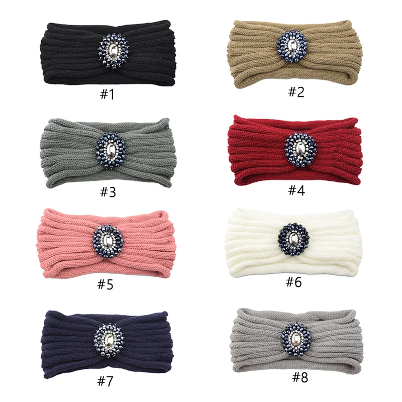 Зимняя теплая вязаная повязка на голову с ушами тюрбан для женщин крючком